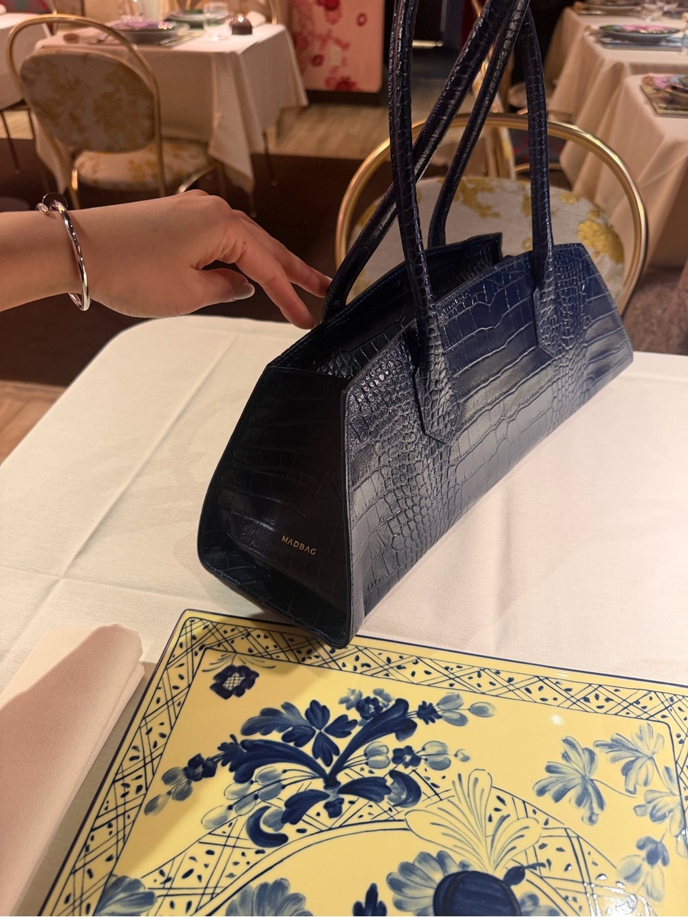 Madbag Bassotto Leather Shoulder Bag in Blue Croc - Picture 3 of 4